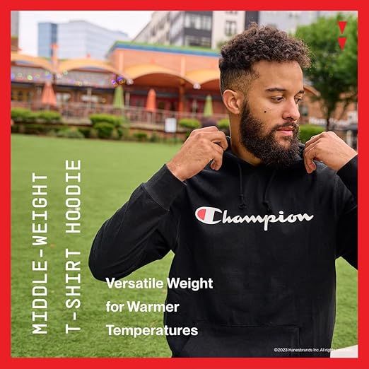 Champion Mens Long Sleeve Hoodie Tee Lightweight Hooded T Shirt Casual