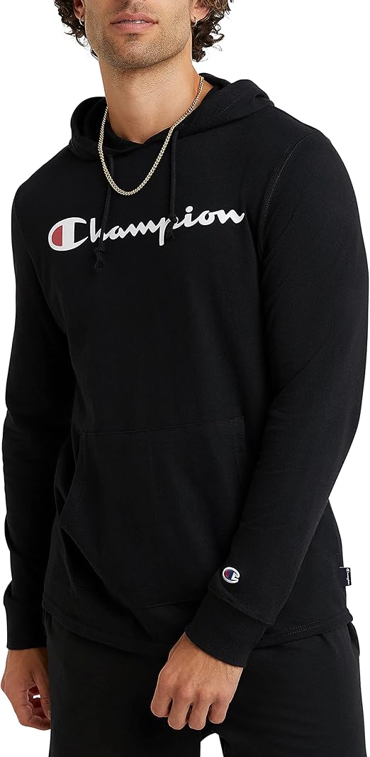 Champion Mens Long Sleeve Hoodie Tee Lightweight Hooded T Shirt Casual