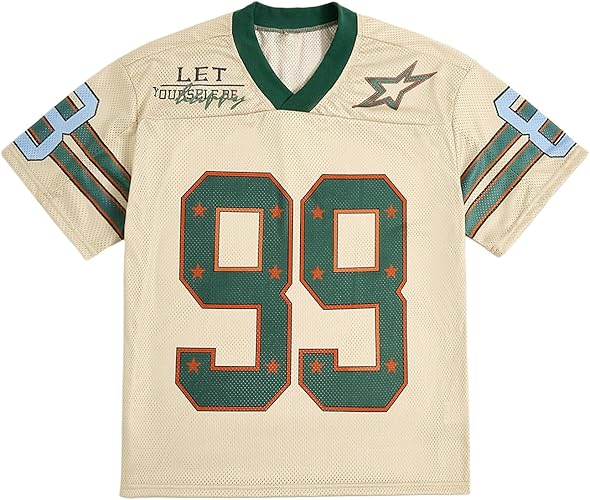 SOLY HUX Mens Y2K Graphic Tee Oversized V Neck Jersey Baggy Summer Shirt