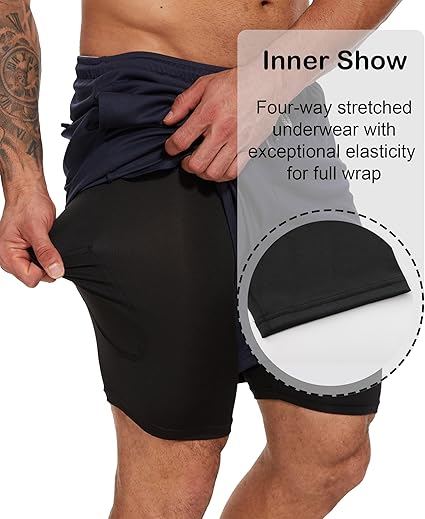 4 Pack Mens 2-in-1 Running Shorts w/ Liner Quick Dry Gym Athletic Pockets
