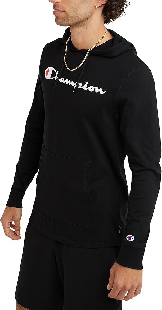 Champion Mens Long Sleeve Hoodie Tee Lightweight Hooded T Shirt Casual