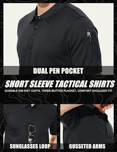 MAGCOMSEN Mens Tactical Polo Shirt Performance Quick Dry Golf Pique Tee
