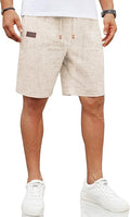 COOFANDY Mens Summer Beach Shorts Linen Casual Drawstring Loose Fit Pocket