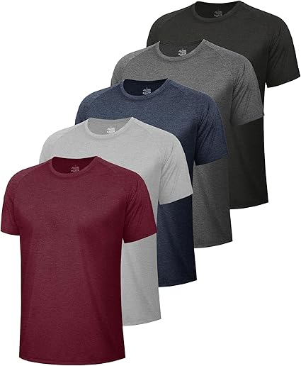 Mens Athletic T Shirts 5 Pack Quick Dry Short Sleeve Gym Running Workout